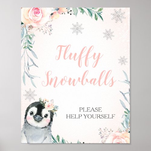 Floral Penguin Winter Onederland Birthday Sign