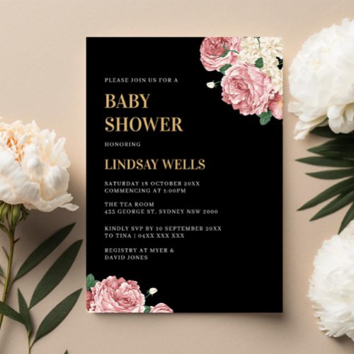 Floral Peonies and Roses Baby Shower Invitation