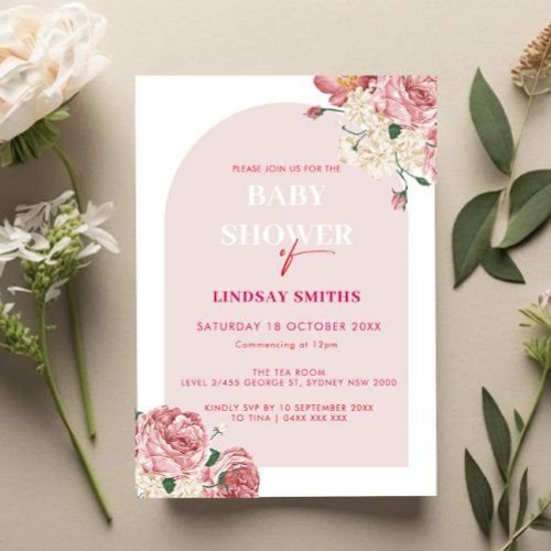 Floral Peonies and Roses Baby shower Invitation