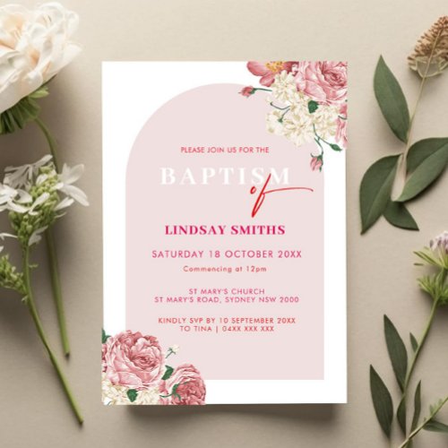 Floral Peonies and Roses Baptism Invitation