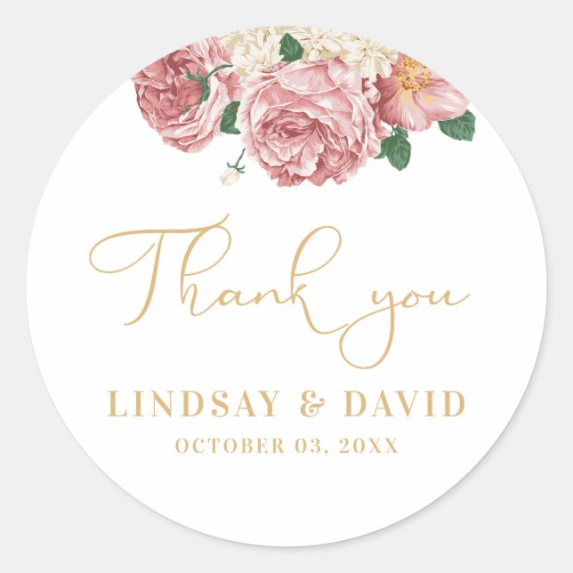 Floral Peonies and Roses Classic Round Sticker (Front)