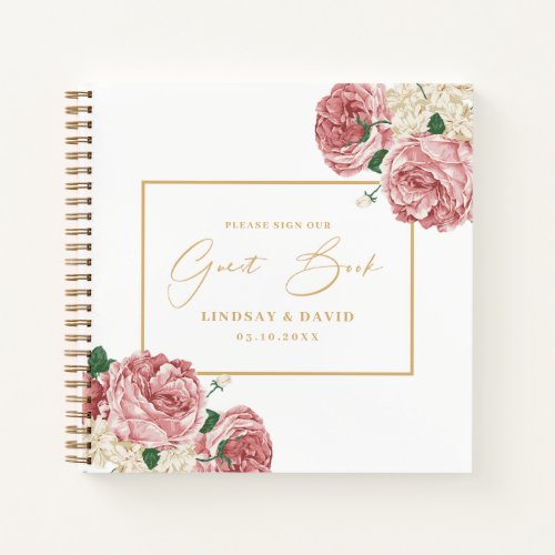 Floral Peonies and Roses Wedding Guest Book