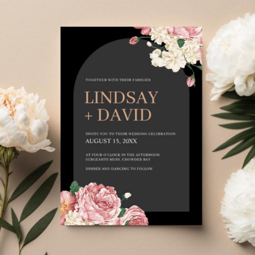 Floral Peonies and Roses Wedding Invitation