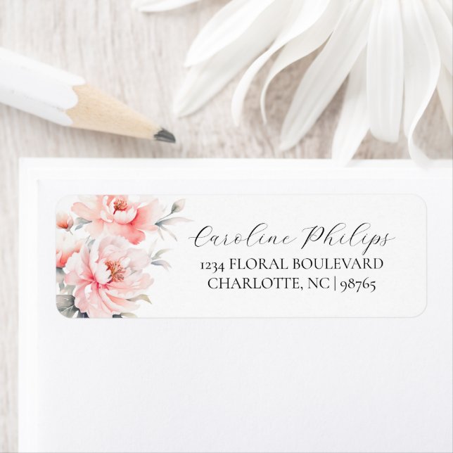 Floral Peonies Blush Pink BRIDAL SHOWER Address Label (Insitu)