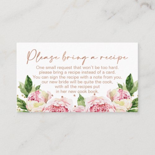 Floral Peonies Bridal Shower Recipe Card Request