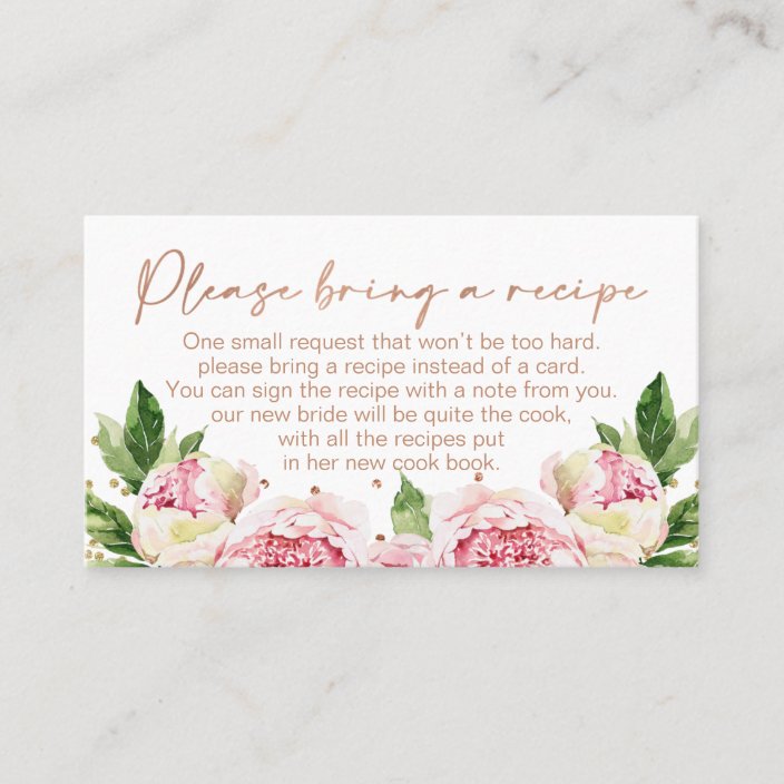 Floral Peonies Bridal Shower Recipe Card Request Zazzle