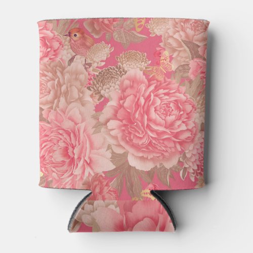 Floral peonies butterflies colorful seamless pat can cooler