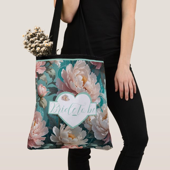 Floral Peonies multi Print Bride to be Tote Bag (Close Up)
