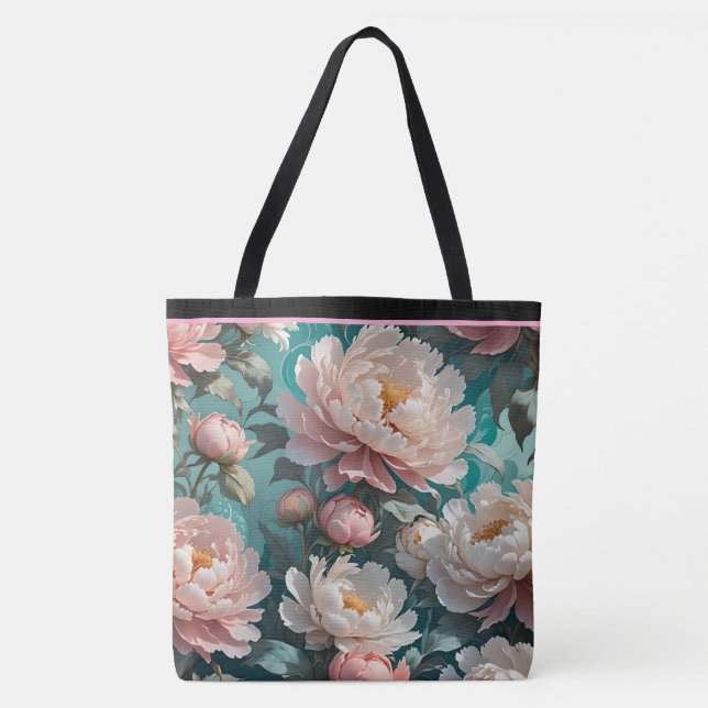 Floral Peonies multi Print Tote Bag (Front)