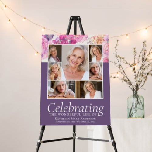 Floral Peonies Photo Collage Funeral Welcome Sign 