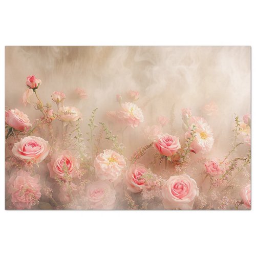 Floral Peonies Roses Paste Pink Decoupage  Tissue Paper