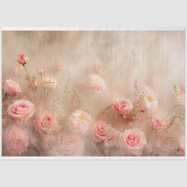 Floral Peonies Roses Paste Pink Decoupage  Tissue Paper (Front)