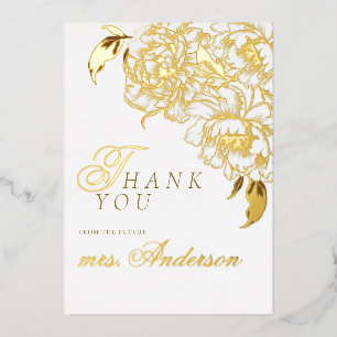 Floral Peonies White Golden Elegant Bridal Shower Foil Invitation