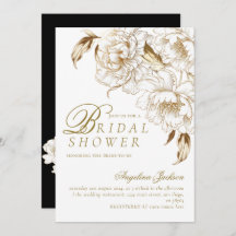 Floral Peonies White Golden Elegant Bridal Shower