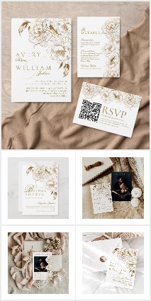 Floral Peonies White Golden Elegant Wedding
