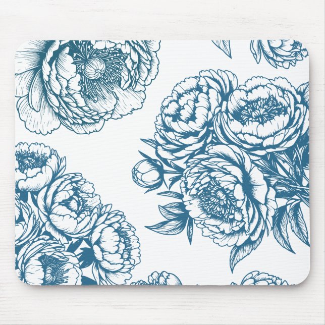 Floral Peony Blue Mouse Pad (Front)