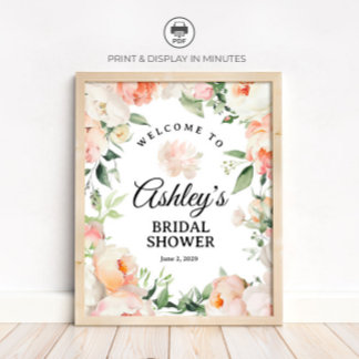 Floral Peony Bridal Shower Welcome Sign