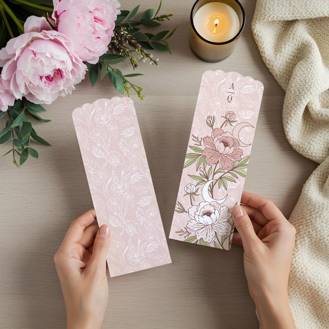 Floral Peony Celestial Holistic Zen Moon Monogram  Bookmarks (Floral Peony Celestial Holistic Zen Moon Monogram Bookmarks)