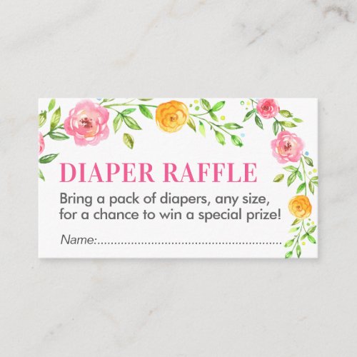 Floral Peony Diaper Raffle Ticket Baby Girl Shower Enclosure Card