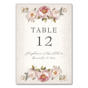 Floral Peony Elegant Blush Pink Ivory Wedding Table Number by ModernStylePaperie at Zazzle