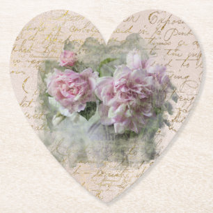 ** Floral Peony Heart Love  Vintage Victorian AR23 Paper Coaster