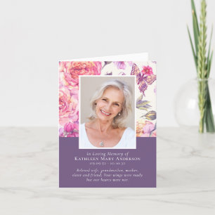 Floral Peony Photo Funeral Sympathy Folded Letterpress Thank You Card