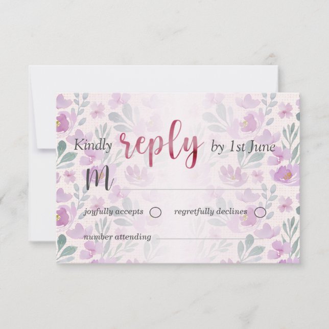 Floral Peony Pink and Purple Watercolor  RSVP Card (Front)