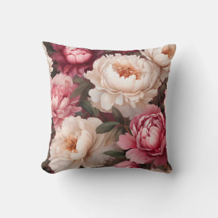 Floral Peony Pink and White Throw Pillow