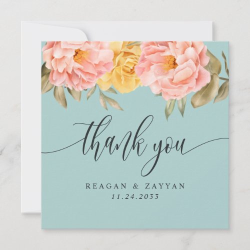 Floral Peony Rose Spring Wedding Thank You Card