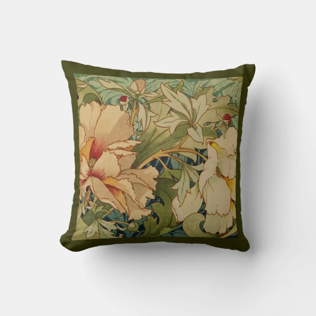 Floral Peony Vintage Victorian Pillow Throw (Front)
