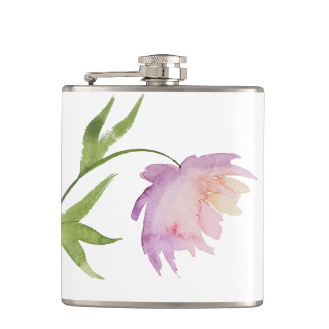 *~* Floral Peony Watercolor Lavender Pink Popular Flask (Front)