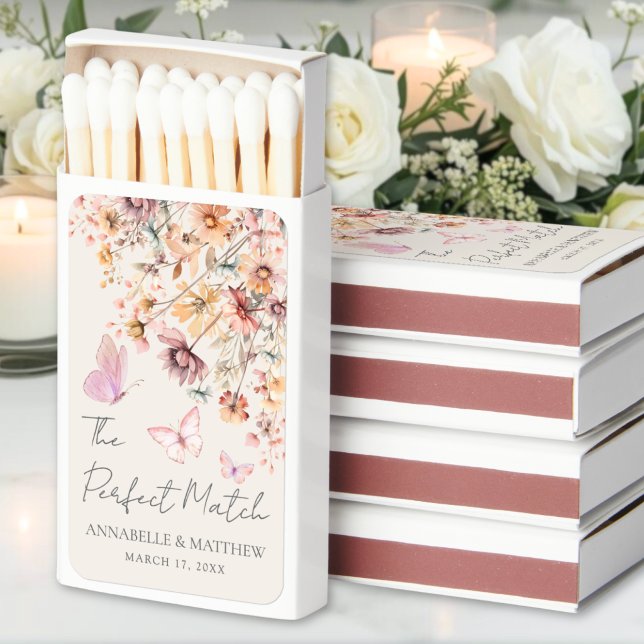 Floral Perfect Match Wedding Favor Matchboxes (Perfect Match Floral Wedding Favor Matchboxes )
