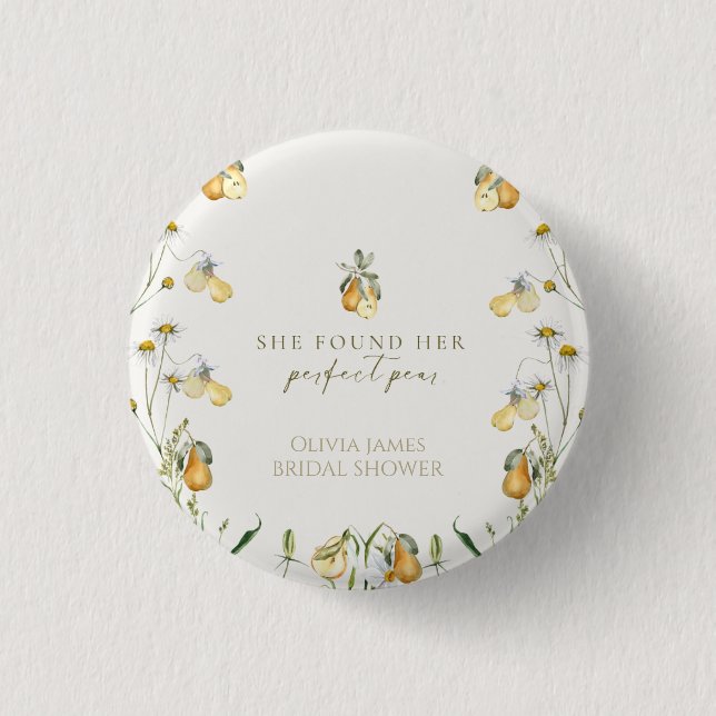Floral perfect pear bridal shower button (Front)