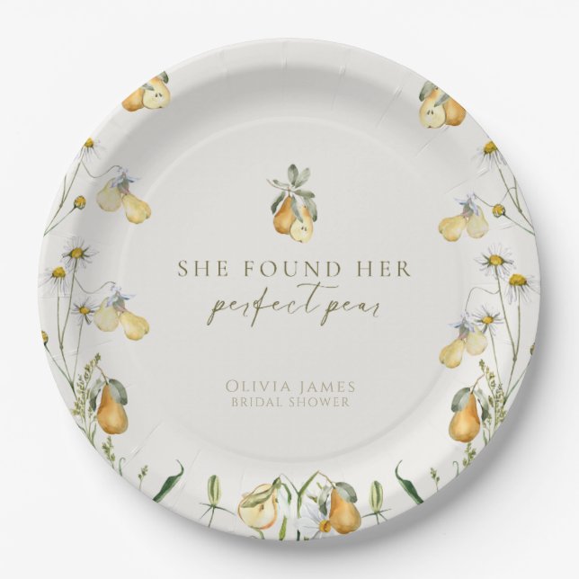 Floral perfect pear bridal shower paper plates (Front)