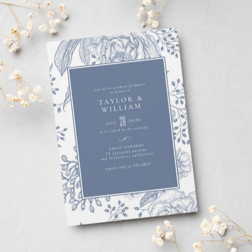 Floral Periwinkle Blue Elegant Rehearsal Dinner