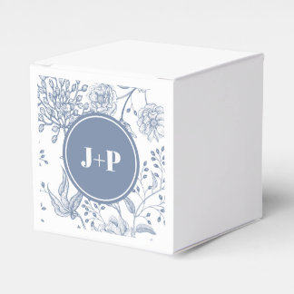 Floral Periwinkle Blue Monogram Wedding Favor Boxes