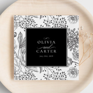 Floral Periwinkle Elegant Black Wedding Napkins