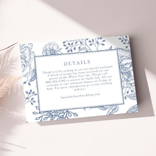 Floral Periwinkle Elegant Wedding Details Card