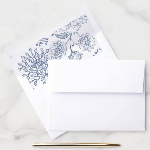 Floral Periwinkle Elegant Wedding Envelope Liner