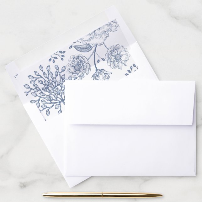 Floral Periwinkle Elegant Wedding Envelope Liner (Desk)