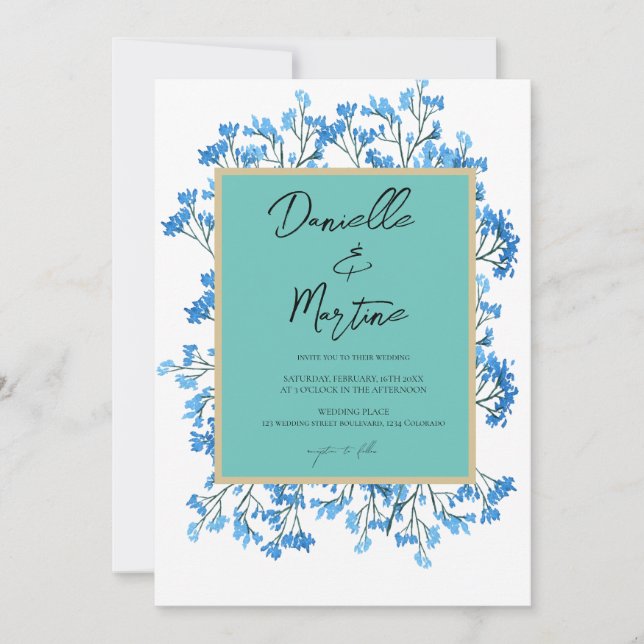 Floral Periwinkle Elegant Wedding Invitation (Front)
