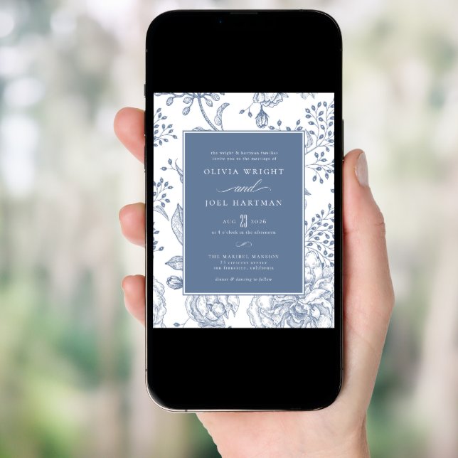 Floral Periwinkle Elegant Wedding Invitation (Front Digital)