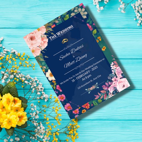  Floral Periwinkle Elegant Wedding Invitation