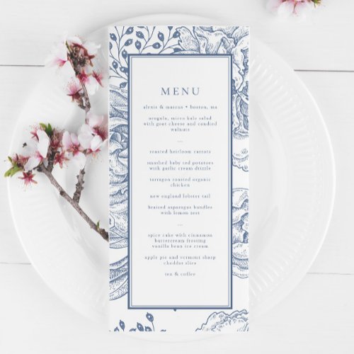 Floral Periwinkle Elegant Wedding Reception Menu