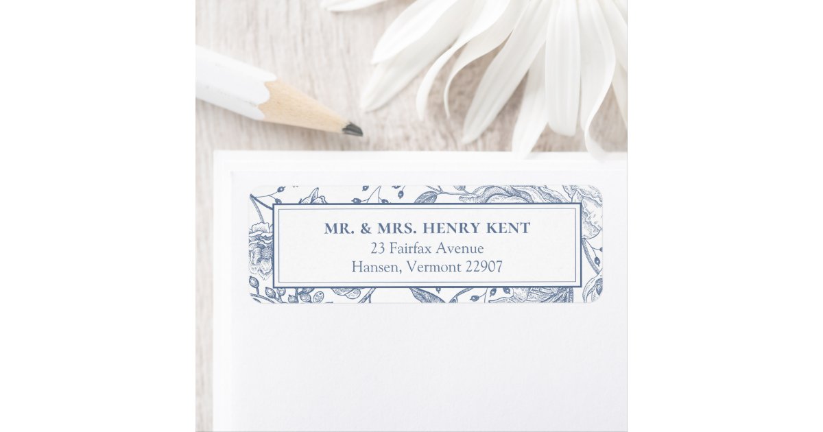 Floral Periwinkle Elegant Wedding Return Address Label | Zazzle
