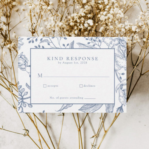 Floral Periwinkle Elegant Wedding RSVP Card