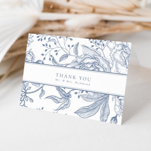 Floral Periwinkle Elegant Wedding Thank You Card