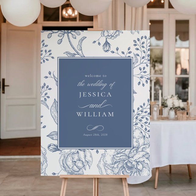 Floral Periwinkle Elegant Wedding Welcome Sign (Creator Uploaded)