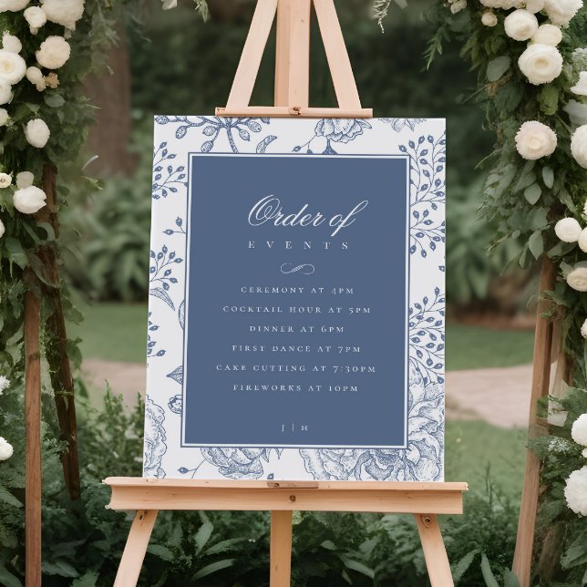 Floral Periwinkle Wedding Order of Events Sign (Creator Uploaded)