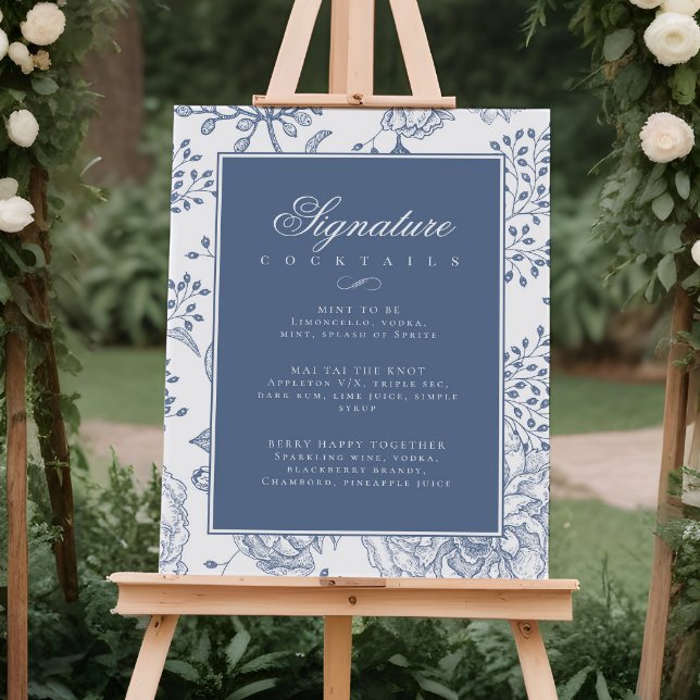 Floral Periwinkle Wedding Signature Cocktail Menu Foam Board (Creator Uploaded)